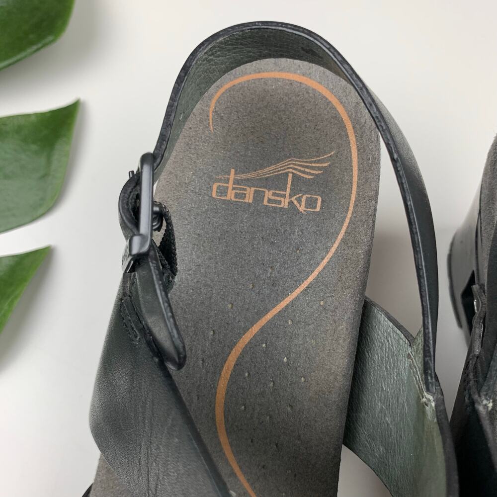 Dansko Black Leather Clog Sandals with Ankle Strap - Picture 5 of 11